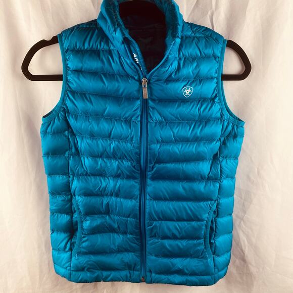 Ariat Girl's Ideal Down Light Blue Teal Turquoise Quilted Puffer Vest‎ XL - Picture 2 of 7